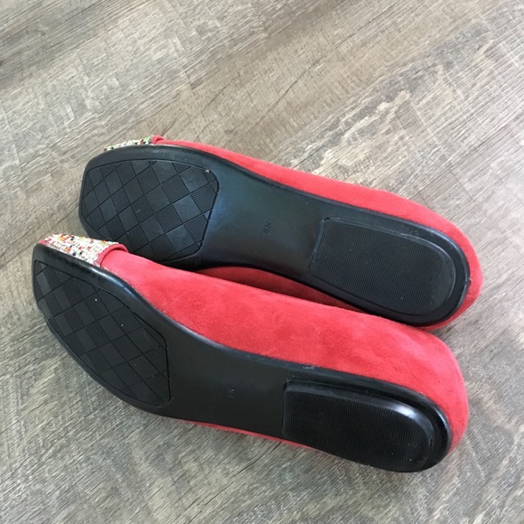 Vaneli Red Suede Multi Color Rhinestone Flats- 8N - Picture 6 of 8